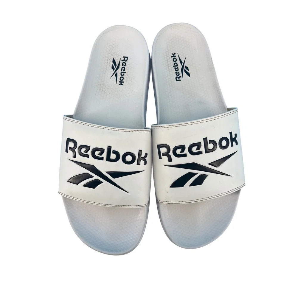 Reebok Classic Slide White Black Athletic Sandals Mens 12 Womens 13